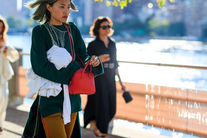 atmosphere details, detail, emerald, fashion week, frenchystyle, FW, green dress, green top, horizontal, jonathan paciullo, leather bag, NEW YORK, NYFW, red bag, SPRING SUMMER 2017, SS 17, street style, woman