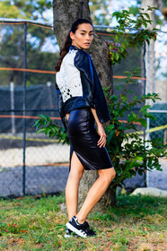 adidas, black dress, black jacket, black perfecto, black sneakers, fashion week, frenchystyle, full length, FW, jonathan paciullo, leather dress, leather jacket, leather perfecto, NEW YORK, NYFW, over the shoulder, SPRING SUMMER 2017, SS 17, street style, vertical, woman