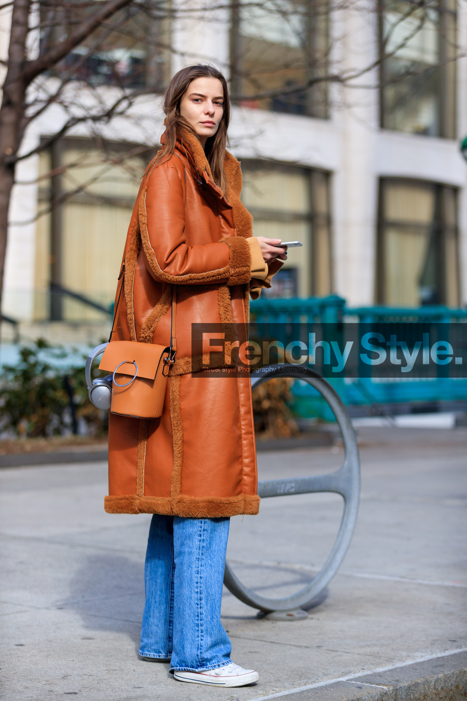 brown bag, brown coat, brown fur, leather bag, shearling, street style, jonathan paciullo, FW, frenchystyle, fashion week, NYFW, NEW YORK, AUTUMN WINTER 2018-2019, AW 18-19, FALL WINTER 2018-2019, FW 18-19, vertical, full length, model