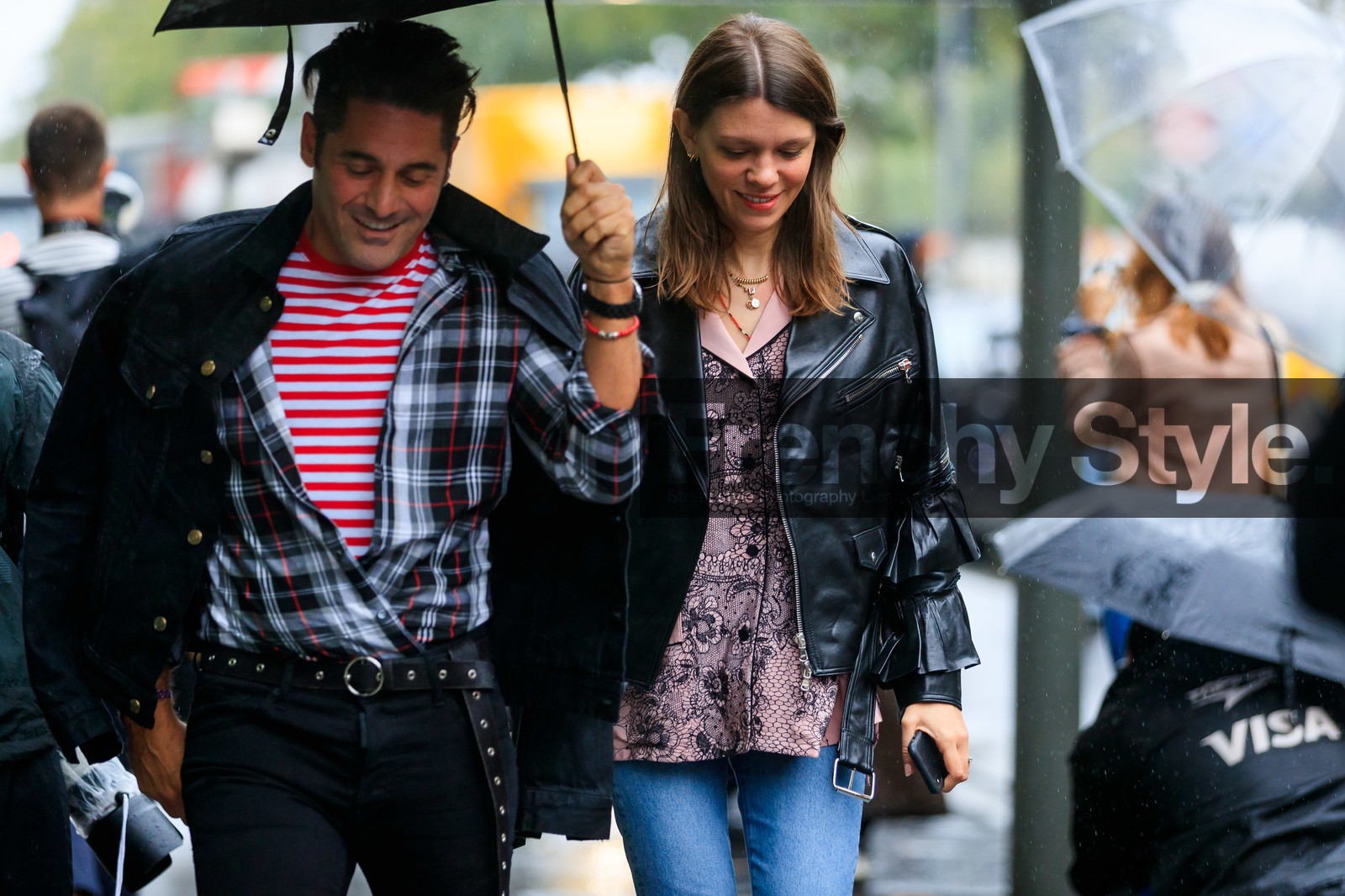 black leather perfecto, ruffle jacket, light pink shirt, black shirt, lace shirt, fashion week, frenchystyle, FW, jonathan paciullo, street style, SPRING SUMMER 2020, SS 20, PFW, PARIS, horizontal, atmosphere details, detail
