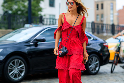 atmosphere details, black bag, detail, embroidered bag, embroidered dress, embroideries, fashion week, fendi, floral, flower, frenchystyle, FW, horizontal, jonathan paciullo, lace dress, leather bag, NEW YORK, NYFW, red, red dress, SPRING SUMMER 2017, SS 17, street style, sunglasses, woman