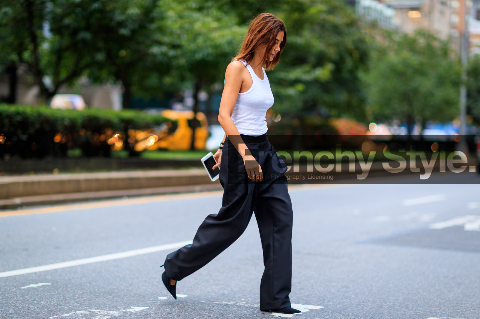 atmosphere details, black pants, black shoes, Christine Centenera, fashion week, frenchystyle, full length, FW, high heels, horizontal, jonathan paciullo, leather shoes, NEW YORK, NYFW, SPRING SUMMER 2018, SS 18, street style, trousers, white tank top