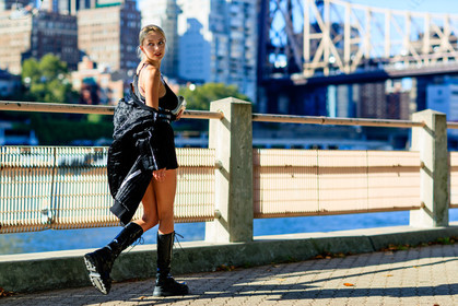 atmosphere details, back detail, black boots, black dress, black jacket, black shoes, caroline vreeland, fashion week, frenchystyle, full length, FW, harness, high boots, horizontal, jimmy choo, jonathan paciullo, NEW YORK, NYFW, off the shoulder, ranger boots, see through, SPRING SUMMER 2017, SS 17, street style, sunglasses, transparent, white bag, white clutch, woman