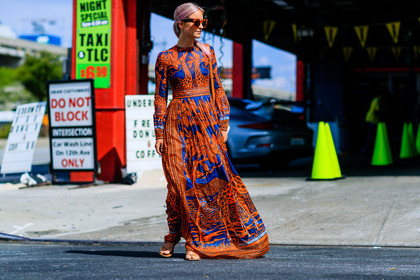 animal print, atmosphere details, Charlotte Groeneveld, fashion week, frenchystyle, full length, FW, horizontal, jonathan paciullo, long dress, NEW YORK, NYFW, orange dress, printed dress, SPRING SUMMER 2017, SS 17, street style, sunglasses, woman
