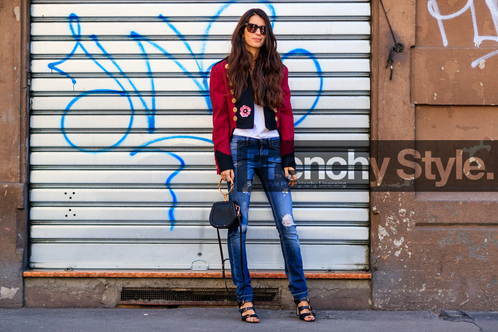 atmosphere details, AUTUMN WINTER 2017-2018, AW 17-18, black bag, blue denim, chiara totire, chloe, denim pants, FALL WINTER 2017-2018, fashion week, frenchystyle, full length, FW, FW 17-18, graphic jacket, horizontal, jeans, jonathan paciullo, leather bag, leather shoes, MFW, MILAN, printed jacket, red jacket, street style, sunglasses, trousers, white t shirt