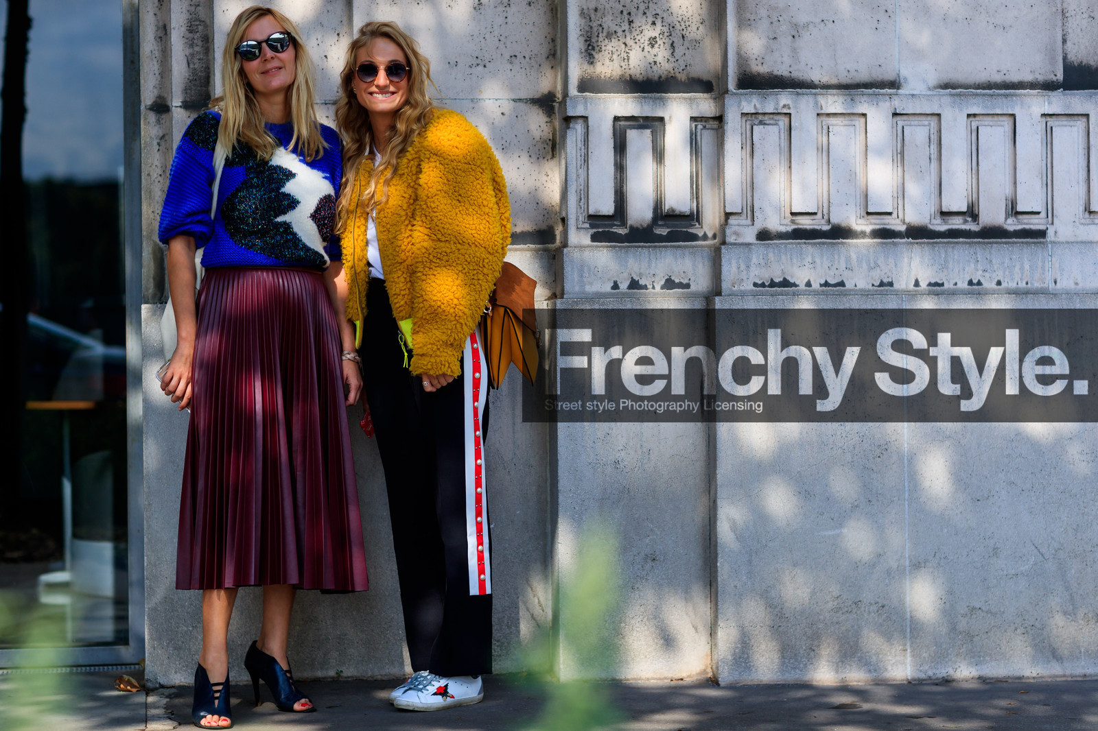 atmosphere details, black pants, black shoes, blue sweater, bordeaux, brown bag, burgundy, chloé, fashion week, frenchystyle, full length, FW, high heels, horizontal, jonathan paciullo, leather bag, leather shoes, leather skirt, PARIS, PFW, pleated skirt, printed sweater, red skirt, shearling, SPRING SUMMER 2018, SS 18, street style, sunglasses, trousers, white sneakers, yellow fur, yellow jacket