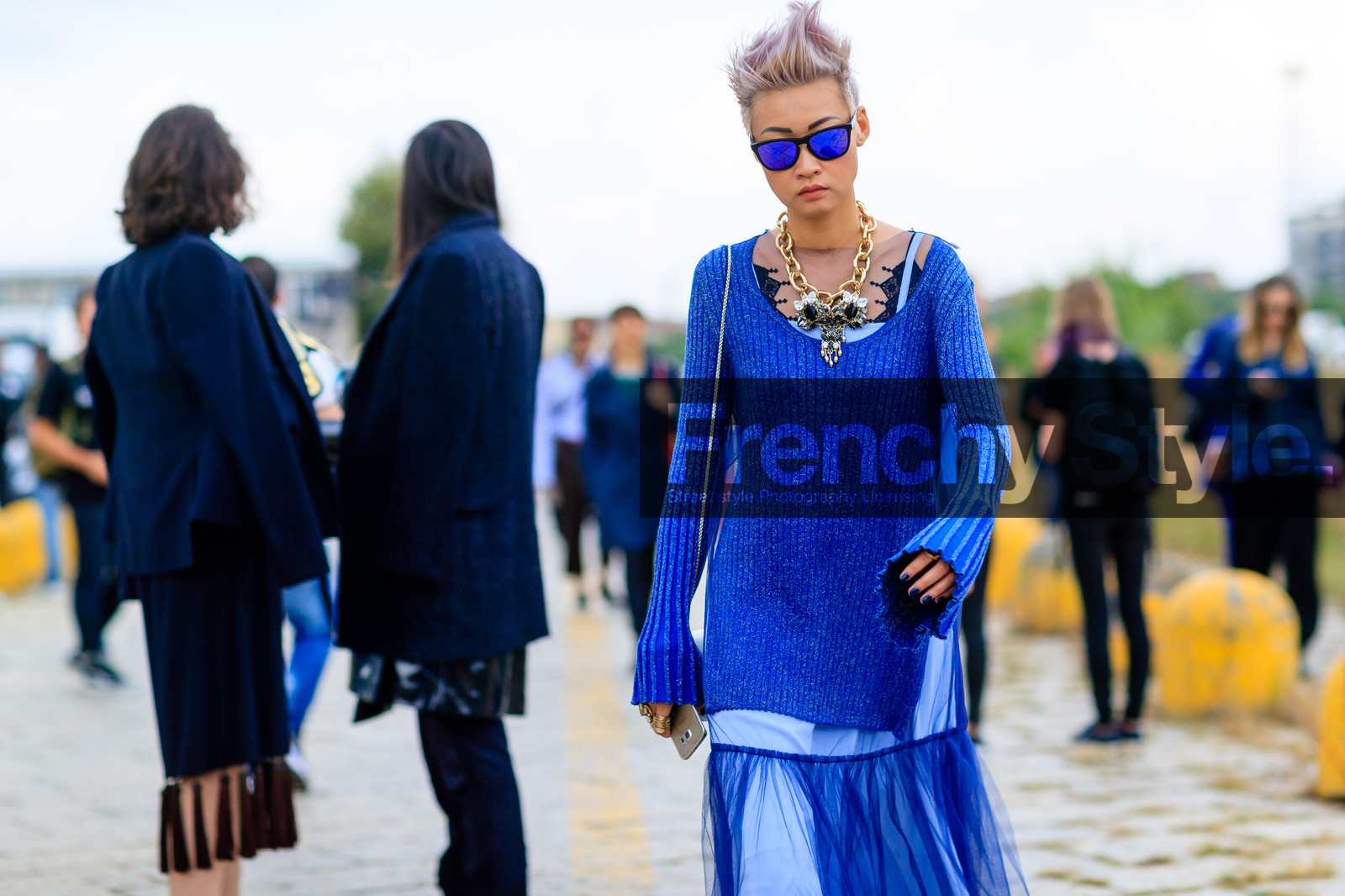 atmosphere details, blue dress, blue sweater, detail, dyed hair, embroidered shoes, esther quek, fashion week, frenchystyle, FW, horizontal, jonathan paciullo, MFW, MILAN, necklace, see through, SPRING SUMMER 2017, SS 17, street style, sunglasses, tulle