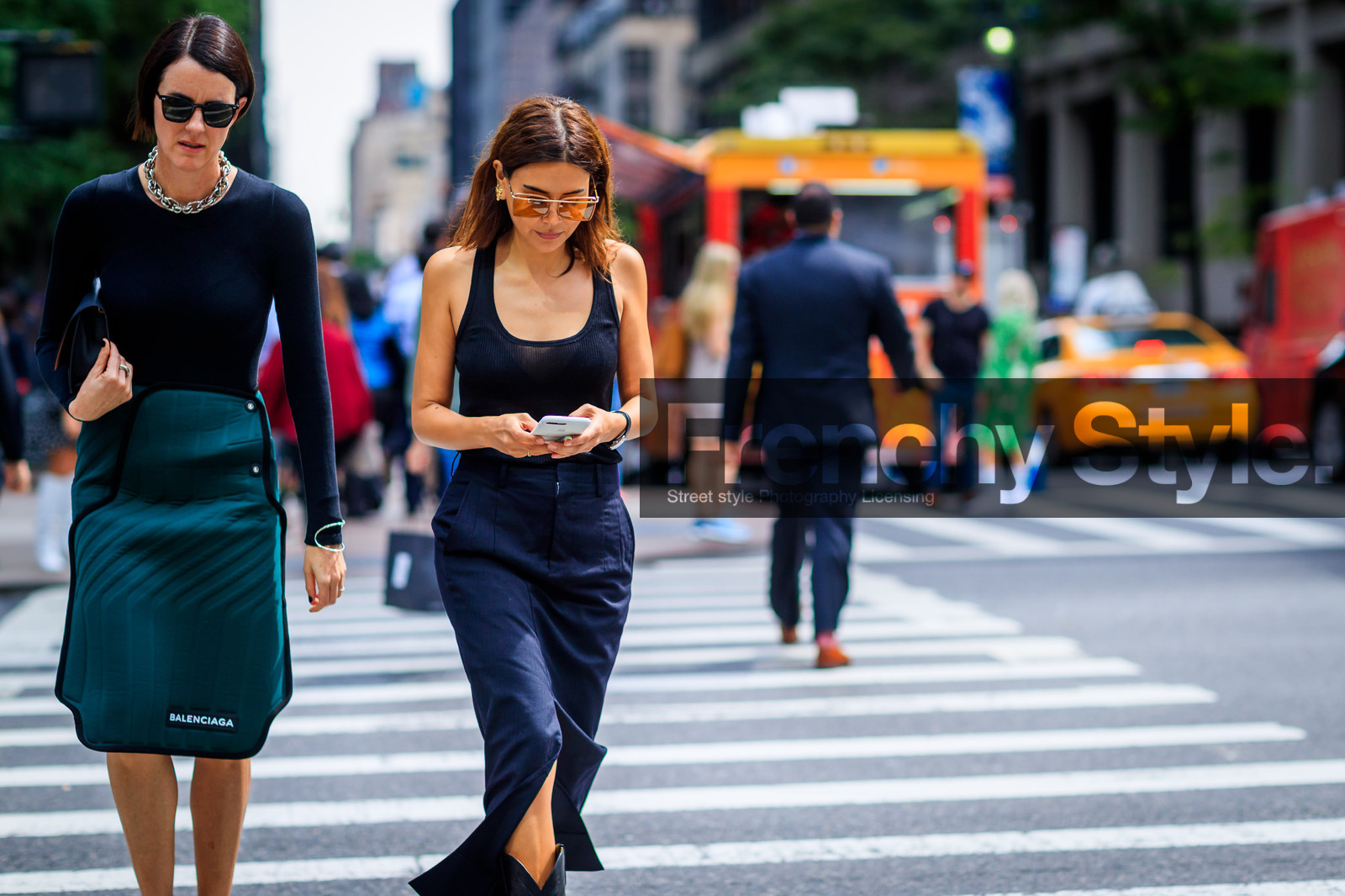 atmosphere details, balenciaga, black skirt, black tank top, black top, Christine Centenera, detail, fashion week, frenchystyle, FW, green skirt, horizontal, jonathan paciullo, leather bag, necklace, NEW YORK, NYFW, SPRING SUMMER 2018, SS 18, street style, sunglasses