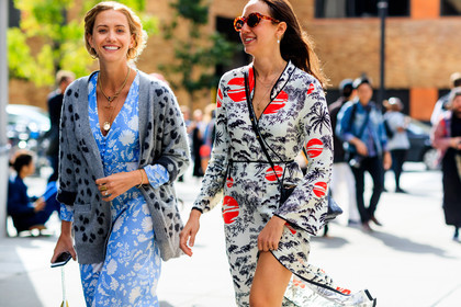 atmosphere details, blue dress, detail, fashion week, floral, flowers, frenchystyle, FW, grey cardigan, horizontal, japanese print, jonathan paciullo, necklace, NEW YORK, NYFW, printed dress, printed sweater, rings, SPRING SUMMER 2018, SS 18, street style, white dress