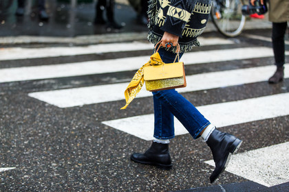 atmosphere details, AUTUMN WINTER 2016-2017, AW 16-17, black boots, black jacket, blue denim, carlotta oddi, denim pants, detail, FALL WINTER 2016-2017, fashion week, frenchystyle, FW, FW 16-17, glitter, golden bag, graphic jacket, horizontal, jeans, jonathan paciullo, leather bag, leather boots, LFW, LONDON, MENSWEAR, patrizia pepe, peruvian, printed jacket, shiny bag, street style, trousers, yellow bandana