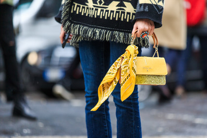 atmosphere details, AUTUMN WINTER 2016-2017, AW 16-17, black jacket, blue denim, carlotta oddi, denim pants, detail, FALL WINTER 2016-2017, fashion week, frenchystyle, FW, FW 16-17, glitter, golden bag, graphic jacket, horizontal, jeans, jonathan paciullo, leather bag, LFW, LONDON, MENSWEAR, patrizia pepe, peruvian, printed jacket, shiny bag, street style, trousers, yellow bandana