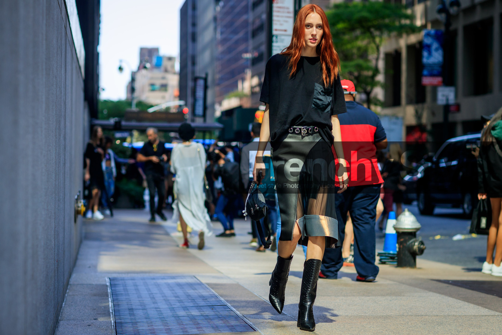 atmosphere details, black shoes, black skirt, black t shirt, cowboy boots, fashion week, frenchystyle, full length, FW, high heels, horizontal, jonathan paciullo, leather shoes, leather skirt, model, NEW YORK, NYFW, see through, SPRING SUMMER 2018, SS 18, street style, teddy quinlivan
