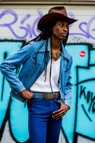 belt, cowboy, cowboy hat, denim, denim jacket, hat, jeans, menswear, white top, fashion week, frenchystyle, FW, jonathan paciullo, street style, MFW, MILAN, SPRING SUMMER 2022, SS 22, vertical, atmosphere details, detail