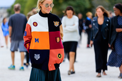 american, atmosphere details, black skirt, detail, embroidered jacket, fashion week, frenchystyle, FW, graphic jacket, horizontal, jonathan paciullo, PARIS, patchwork, PFW, pleated skirt, printed jacket, SPRING SUMMER 2017, SS 17, street style, sunglasses, teddy jacket