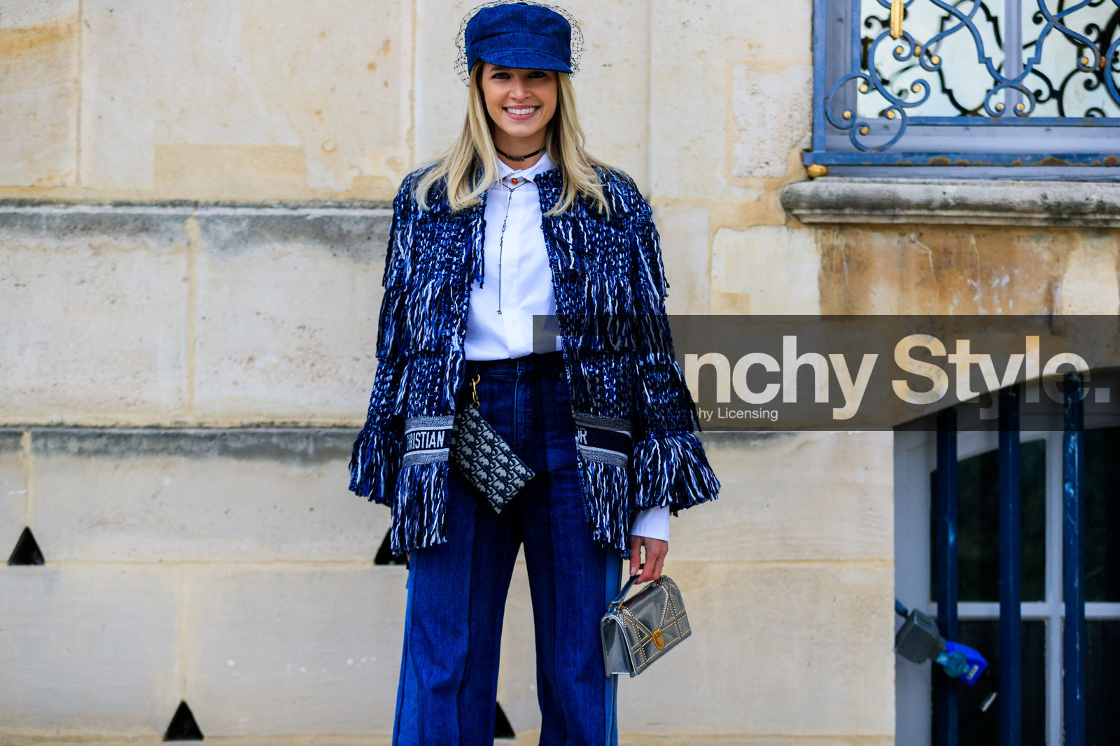 blue denim, blue jacket, christian dior, denim hat, denim pants, graphic bag, graphic jacket, jeans, leather bag, monogram, printed bag, printed jacket, satin stitch, shiny bag, silver bag, trousers, tweed jacket, white shirt, fashion week, frenchystyle, FW, jonathan paciullo, street style, PFW, PARIS, AUTUMN WINTER 2018-2019, FALL WINTER 2018-2019, FW 18-19, horizontal, atmosphere details, helena bordon