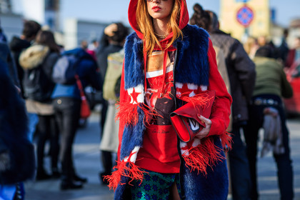 atmosphere details, AUTUMN WINTER 2016-2017, AW 16-17, blue fur, blue jacket, detail, embroidered bag, FALL WINTER 2016-2017, fashion week, feathers, frenchystyle, fur jacket, FW, FW 16-17, hoodie, horizontal, jonathan paciullo, leather bag, LFW, LONDON, MENSWEAR, printed jacket, printed sweater, red bag, red sweater, sleeveless, stars, street style