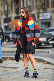 AUTUMN WINTER 2016-2017, AW 16-17, black, black bag, black dress, black heels, FALL WINTER 2016-2017, fashion week, frenchystyle, full length, FW, FW 16-17, geometric, graphic jacket, grey, grey socks, high heels, jonathan paciullo, knit dress, leather bag, LFW, LONDON, marco de vincenzo, MENSWEAR, multicolor jacket, printed dress, printed jacket, red, red dress, street style, striped jacket, stripes, sunglasses, tie & die, turquoise, vertical, yellow