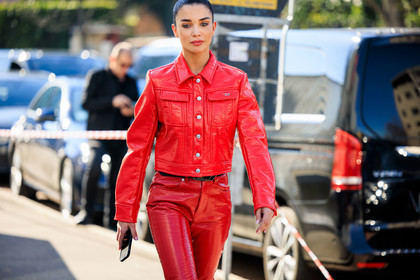 full red look, full diesel look, red pattent pants, jessica kahawaty, fashion week, frenchystyle, FW, jonathan paciullo, street style, MFW, MILAN, FALL WINTER 2022_2023, AUTUMN WINTER 2022-2023, FW 22-23, horizontal, atmosphere details