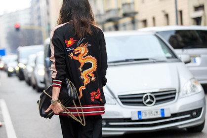 atmosphere details, AUTUMN WINTER 2016-2017, AW 16-17, back detail, black, black bag, black jacket, chloe, detail, dragon, dragoon, embroidered jacket, embroideries, FALL WINTER 2016-2017, fashion week, frenchystyle, FW, FW 16-17, horizontal, jonathan paciullo, leather bag, leila yavari, LFW, LONDON, MENSWEAR, orange, red, street style