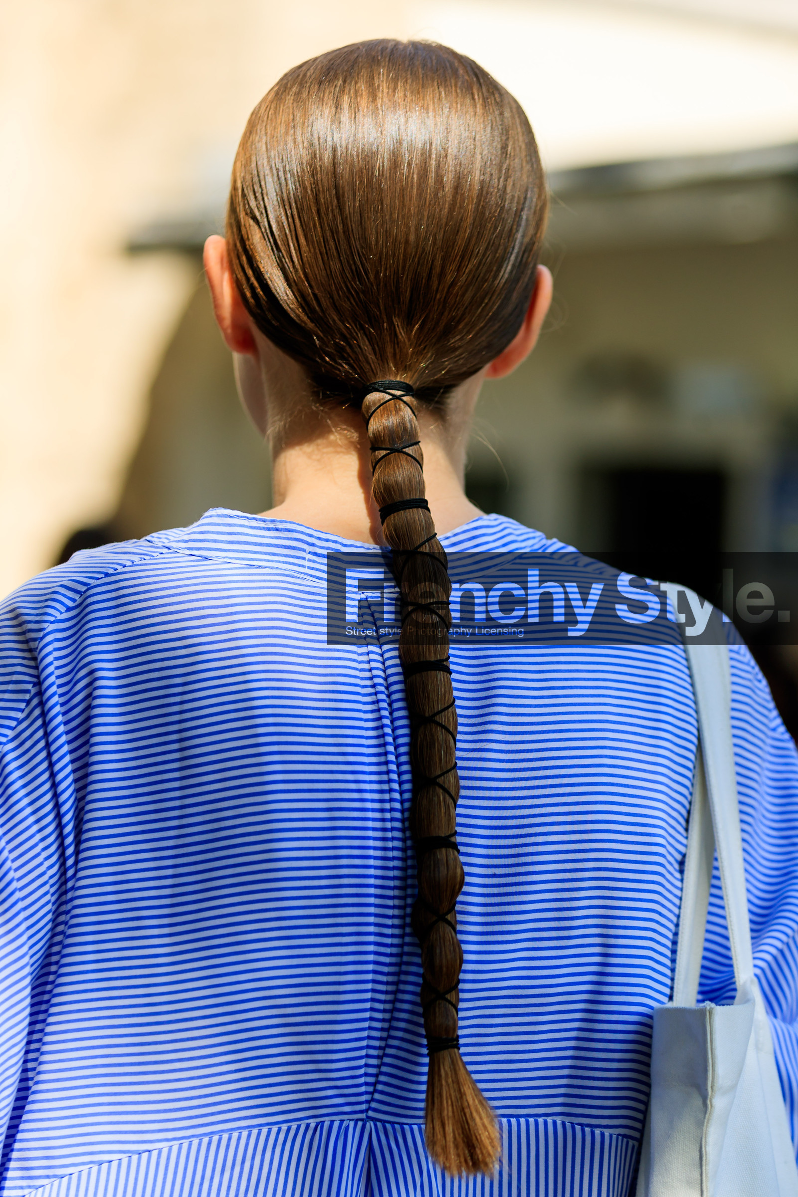 blue dress, blue shirt, braids, hairstyle, shirt dress, stripes, fashion week, frenchystyle, FW, jonathan paciullo, street style, PFW, PARIS, vertical, detail, atmosphere details, model, AUTUMN WINTER 2018-2019, FALL WINTER 2018-2019, FW 18-19