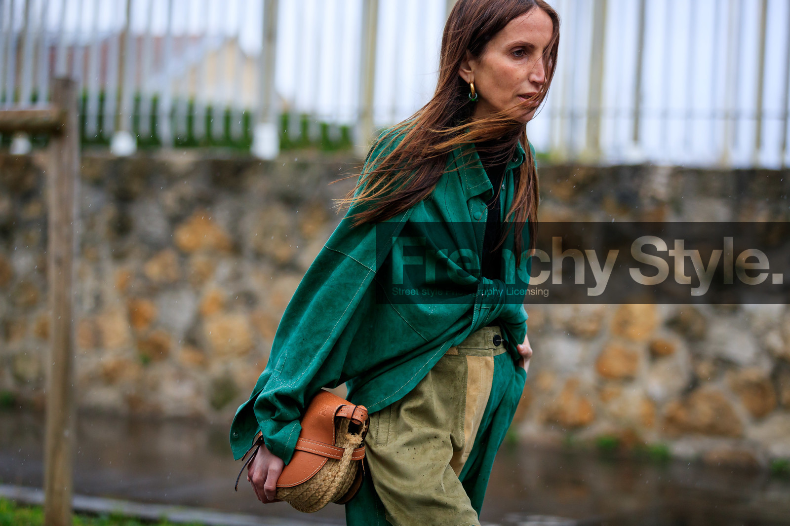 camel bag, chloe loulou de saison, earrings, graphic skirt, green shirt, green skirt, leather bag, leather shirt, loewe, printed skirt, suede skirt, PARIS, PFW, street style, jonathan paciullo, FW, frenchystyle, fashion week, AUTUMN WINTER 2019-2020, AW 19-20, FALL WINTER 2019-2020, FW 19-20, horizontal, atmosphere details, detail