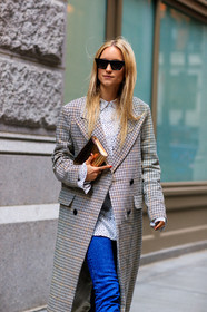 checked, glitter, graphic jacket, houndstooth pattern, leather bag, plaid, polka dot, printed jacket, printed shirt, shiny bag, sunglasses, tartan, white shirt, street style, jonathan paciullo, FW, frenchystyle, fashion week, NYFW, NEW YORK, AUTUMN WINTER 2018-2019, AW 18-19, FALL WINTER 2018-2019, FW 18-19, vertical, atmosphere details, detail, Charlotte Groeneveld