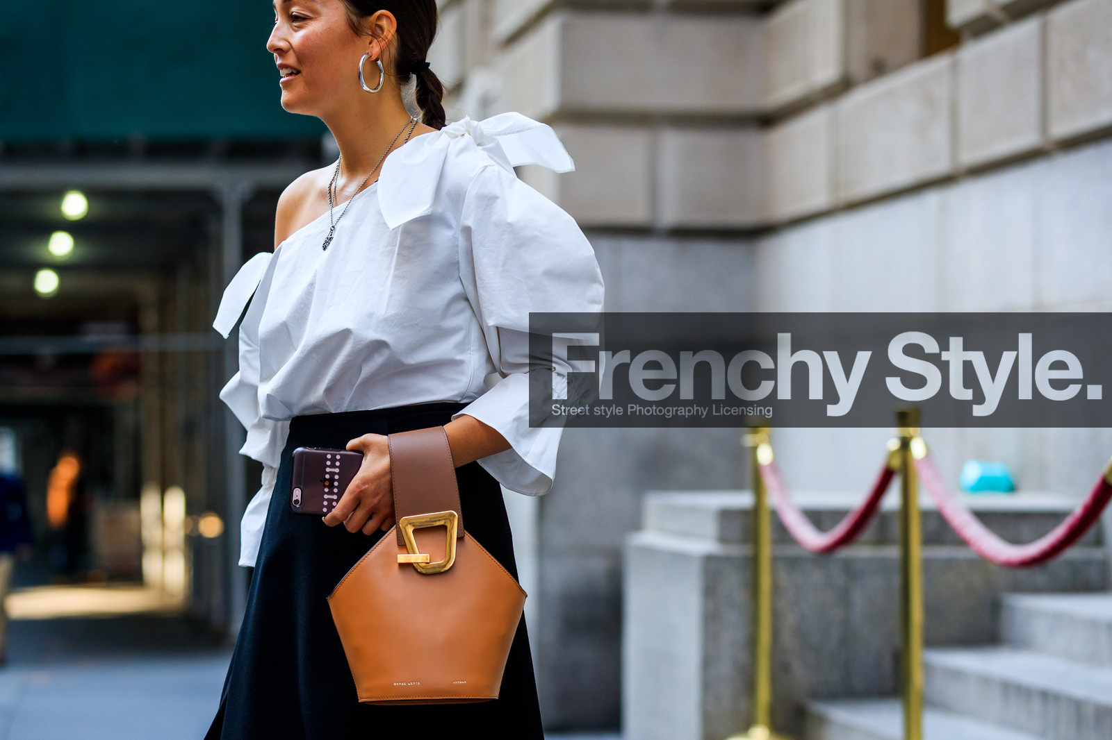 atmosphere details, black skirt, brown bag, detail, fashion week, frenchystyle, FW, horizontal, jonathan paciullo, leather bag, NEW YORK, NYFW, rachael wang, SPRING SUMMER 2018, SS 18, street style, white shirt