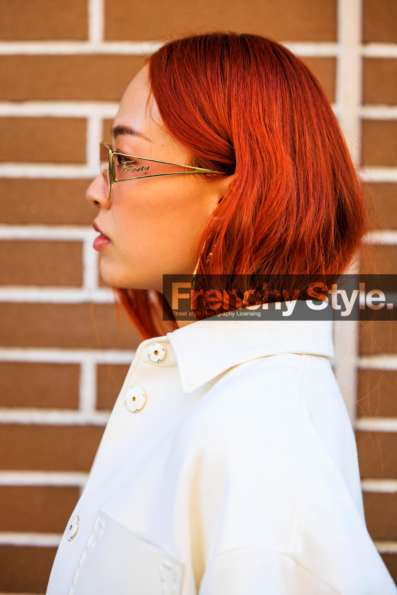 red hair, fendi sunglasses, red filter glasses, fendi earrings, details, close up, fashion week, frenchystyle, FW, jonathan paciullo, street style, MFW, MILAN, FALL WINTER 2022_2023, AUTUMN WINTER 2022-2023, FW 22-23, vertical, atmosphere details