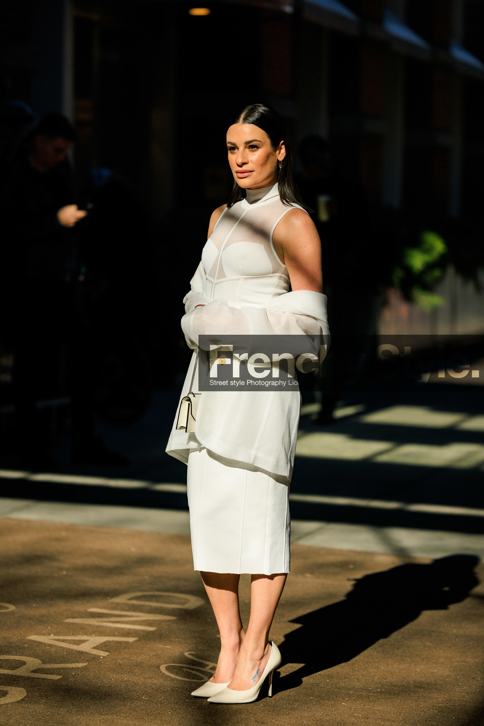 midi white dress, white blazer, white stilettos, fashion week, frenchystyle, FW, jonathan paciullo, street style, NYFW, NEW YORK, AUTUMN WINTER 2022-2023, FALL WINTER 2022_2023, FW 22-23, vertical, full length