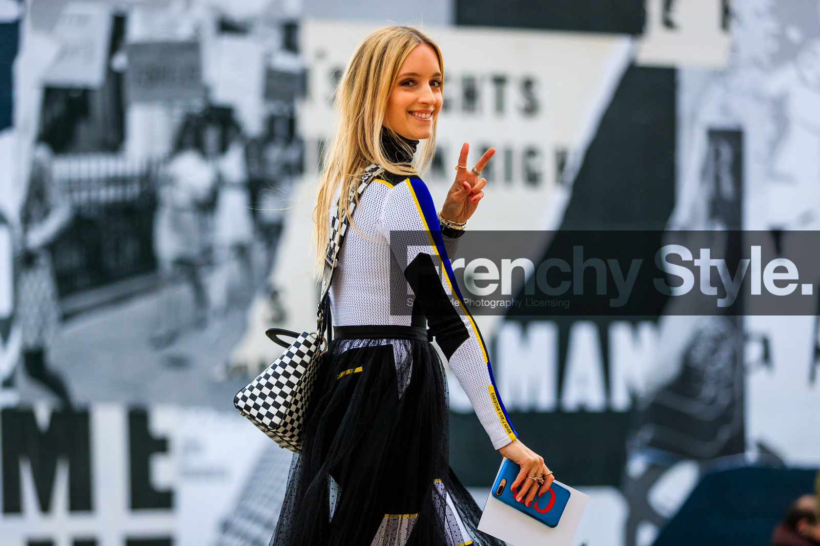 black, black and white bag, black skirt, checked, christian dior, gingham, graphic bag, graphic jumpsuit, leather bag, plaid, printed bag, printed jumpsuit, satin stitch, trousers, white, yellow, fashion week, frenchystyle, FW, jonathan paciullo, street style, PFW, PARIS, AUTUMN WINTER 2018-2019, FALL WINTER 2018-2019, FW 18-19, horizontal, atmosphere details, Charlotte Groeneveld
