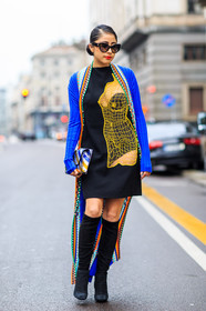 AUTUMN WINTER 2016-2017, AW 16-17, black boots, black dress, blue cardigan, denni elias, FALL WINTER 2016-2017, fashion week, frenchystyle, full length, FW, FW 16-17, golden heel, graphic clutch, graphic jacket, graphic sweater, high boots, jonathan paciullo, leather clutch, LFW, LONDON, MENSWEAR, metallic clutch, printed dress, silver clutch, street style, striped clutch, striped jacket, striped sweater, suede bag, suede shoes, sunglasses, vertical