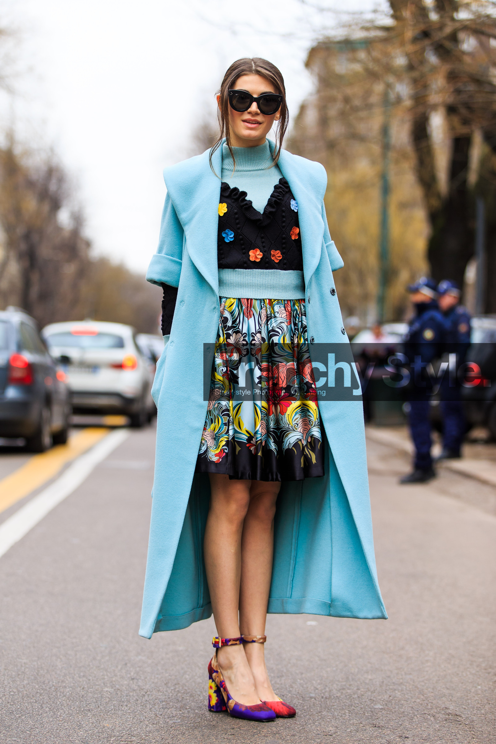 AUTUMN WINTER 2016-2017, AW 16-17, babies, black, black knit, blue, blue coat, blue sweater, céline, embroidered sweater, FALL WINTER 2016-2017, fashion week, floral, flower, frenchystyle, full length, FW, FW 16-17, high heels, jonathan paciullo, LFW, LONDON, MENSWEAR, pink, printed shoes, printed skirt, purple, red, silk skirt, street style, sunglasses, turquoise, turtleneck sweater, vertical, yellow
