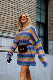 atmosphere details, detail, fanny pack, fashion week, frenchystyle, FW, graphic sweater, jonathan paciullo, leather bag, multicolor sweater, NEW YORK, NYFW, prada, red bag, SPRING SUMMER 2018, SS 18, street style, striped sweater, sunglasses, velvet, vertical, xenia van der woodsen