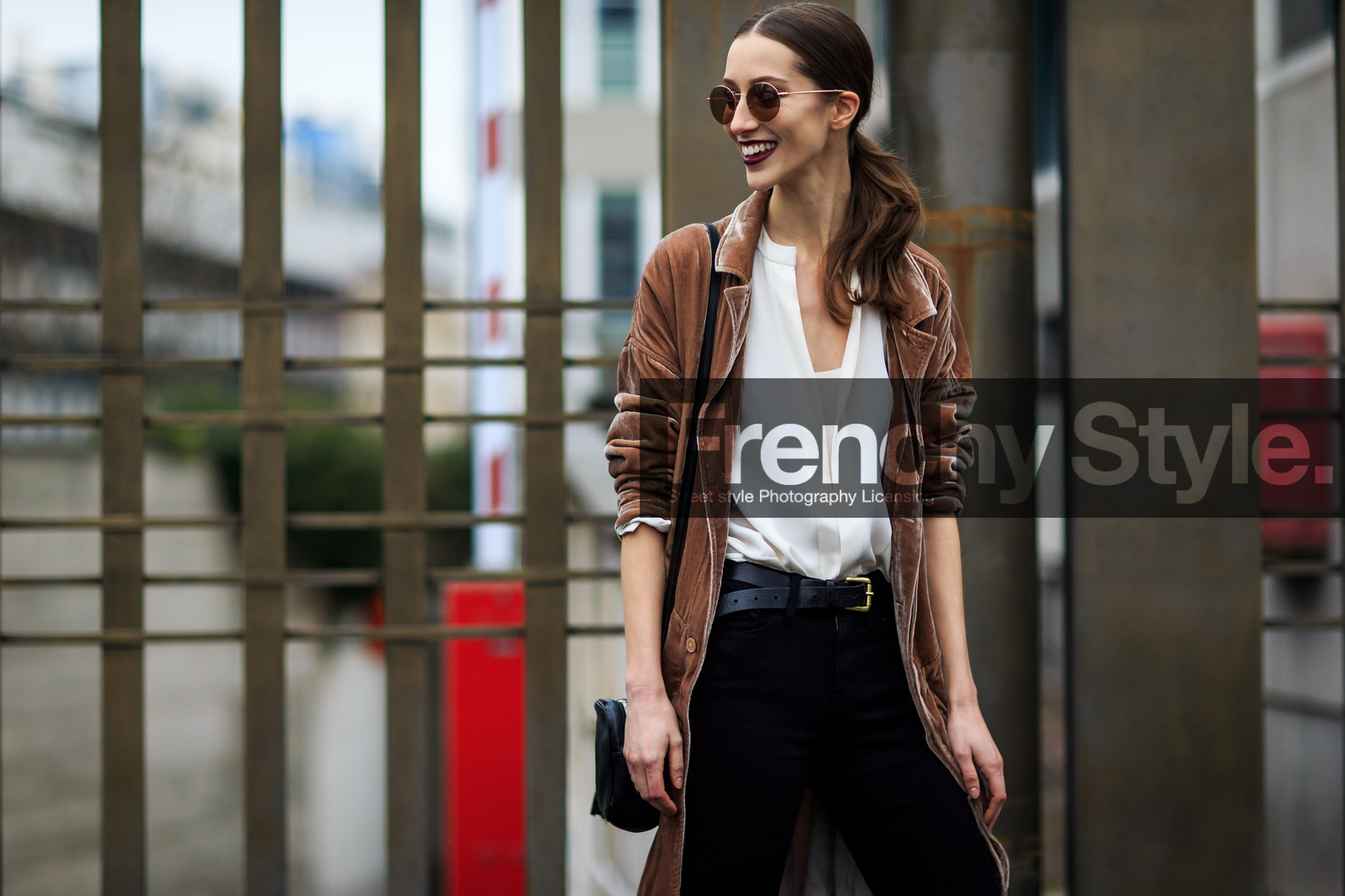 atmosphere details, AUTUMN WINTER 2016-2017, AW 16-17, beige jacket, black belt, black denim, brown jacket, dark lips, denim pants, detail, FALL WINTER 2016-2017, fashion week, frenchystyle, FW, FW 16-17, horizontal, jeans, jonathan paciullo, leather belt, LFW, LONDON, MENSWEAR, model, pulled back hair, street style, sunglasses, trousers, velvet, white shirt