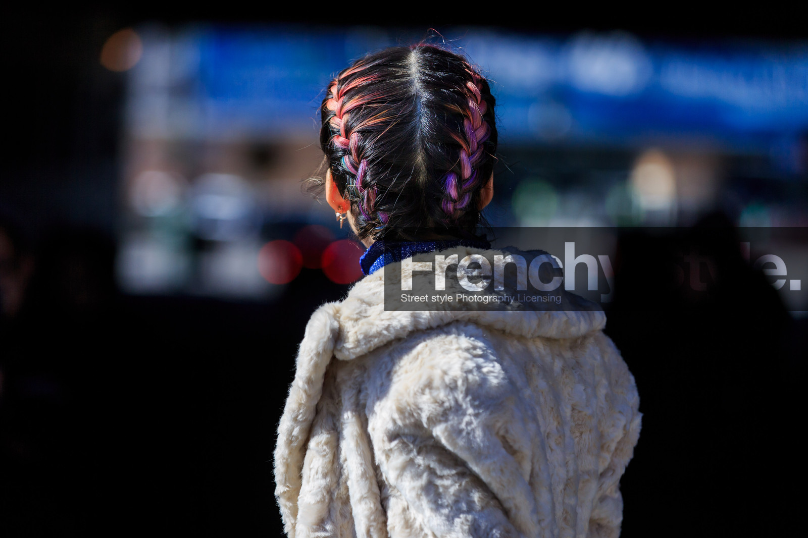 atmosphere details, AUTUMN WINTER 2016-2017, AW 16-17, braids, detail, dyed hair, fashion week, frenchystyle, fur coat, FW, FW 16-17, horizontal, irene kim, jonathan paciullo, NEW YORK, NYFW, street style, white fur, woman