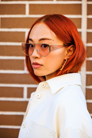 red hair, fendi sunglasses, red filter glasses, fendi earrings, details, close up, fashion week, frenchystyle, FW, jonathan paciullo, street style, MFW, MILAN, FALL WINTER 2022_2023, AUTUMN WINTER 2022-2023, FW 22-23, vertical, atmosphere details