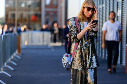 atmosphere details, blue bag, detail, fashion week, floral, flowers, frenchystyle, FW, glitter, graphic bag, horizontal, jonathan paciullo, leather bag, MFW, MILAN, printed bag, sequined jacket, sequined pants, SPRING SUMMER 2018, SS 18, street style, sunglasses
