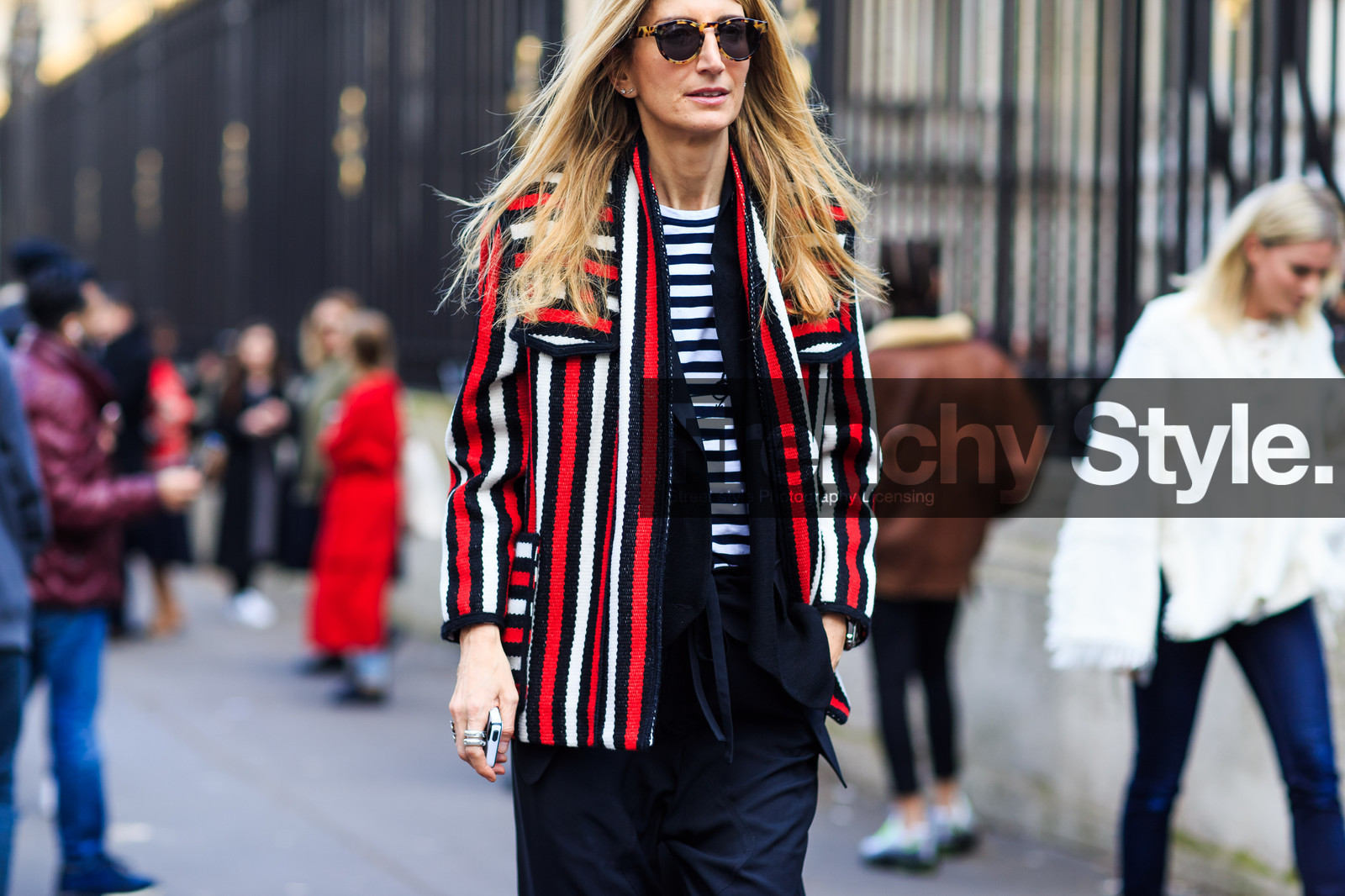 atmosphere details, AUTUMN WINTER 2016-2017, AW 16-17, black pants, blazer, detail, FALL WINTER 2016-2017, fashion week, frenchystyle, fringes, FW, FW 16-17, geometric, graphic jacket, horizontal, jonathan paciullo, PARIS, PFW, printed jacket, red jacket, sarah rutson, street style, striped jacket, sunglasses, trousers