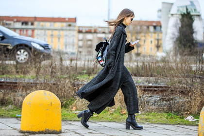 atmosphere details, AUTUMN WINTER 2016-2017, AW 16-17, black bag, black boots, check jumpsuit, checked coat, FALL WINTER 2016-2017, fashion week, frenchystyle, full length, FW, FW 16-17, graphic coat, graphic jumpsuit, grey coat, grey jumpsuit, horizontal, iphone, jonathan paciullo, lace up shoes, leather backpack, leather boots, LFW, LONDON, long coat, MENSWEAR, model, plaid jumpsuit, printed coat, printed jumpsuit, street style, striped coat, striped jumpsuit, stripes, sunglasses, tone on tone, total look grey, varnished leather