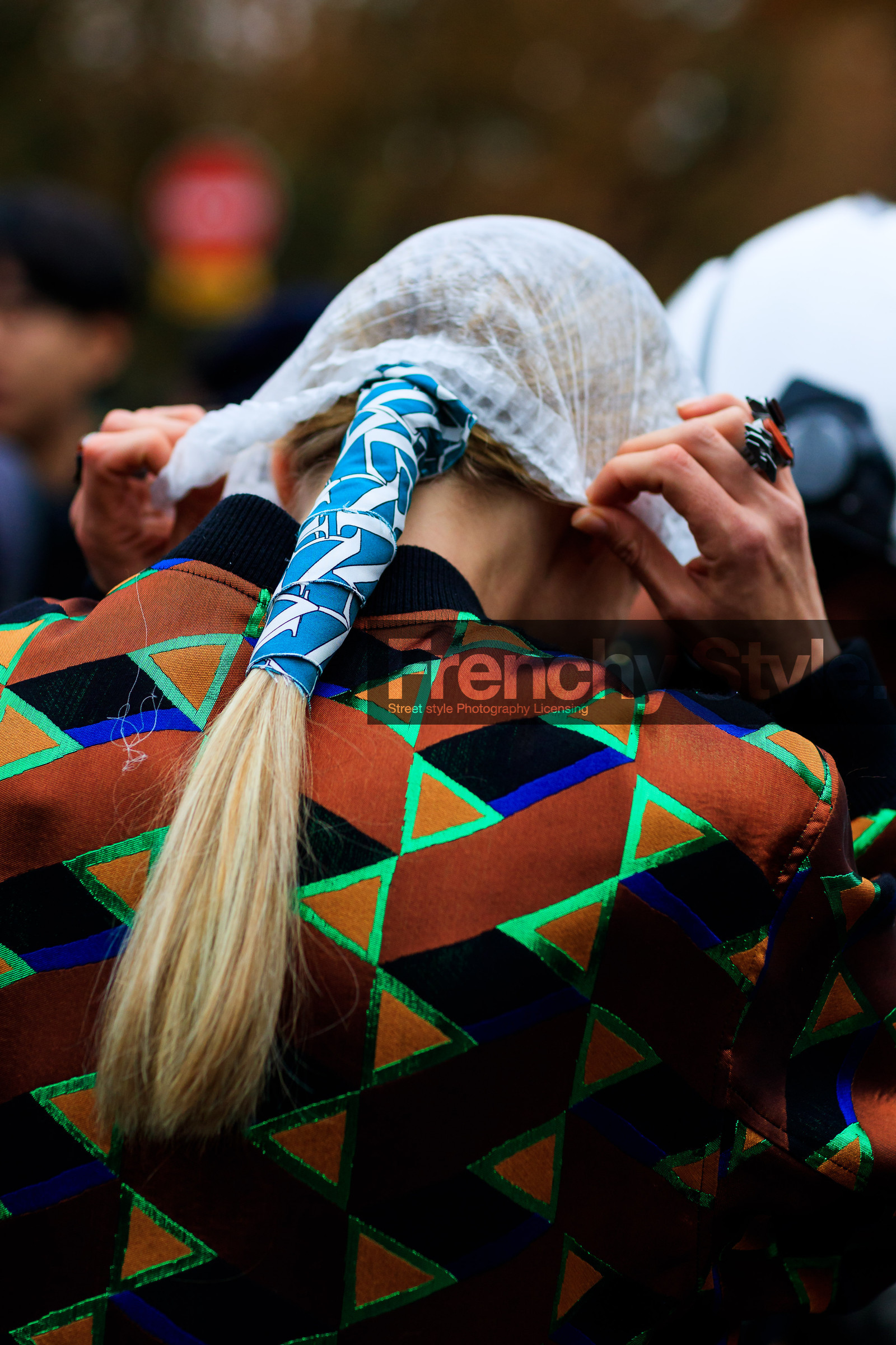 atmosphere details, bomber jacket, brown jacket, detail, fashion week, frenchystyle, FW, geometric, graphic jacket, jonathan paciullo, long hair, PARIS, PFW, ponytail, printed jacket, SPRING SUMMER 2018, SS 18, street style, vertical, model