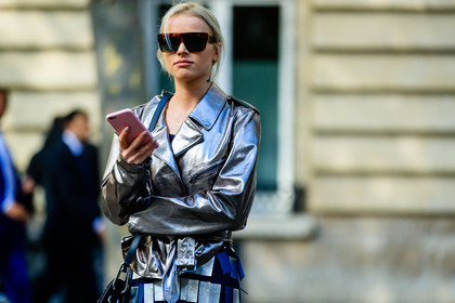 atmosphere details, caroline daur, detail, embroidered skirt, fashion week, frenchystyle, FW, horizontal, iphone, jonathan paciullo, leather bag, leather jacket, leather perfecto, metallic skirt, PARIS, PFW, shiny skirt, silver jacket, silver skirt, SPRING SUMMER 2017, SS 17, street style, sunglasses
