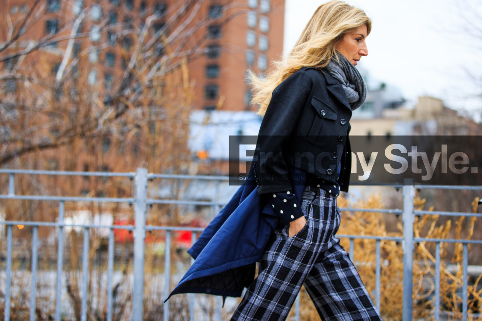 atmosphere details, AUTUMN WINTER 2016-2017, AW 16-17, black jacket, black top, checked pants, detail, down jacket, fashion week, frenchystyle, FW, FW 16-17, geometric, grey pants, grey scarf, horizontal, jonathan paciullo, NEW YORK, NYFW, plaid, polka dot, sarah rutson, street style, striped pants, stripes, trousers, woman