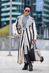 AUTUMN WINTER 2016-2017, AW 16-17, beige coat, black boots, black pants, FALL WINTER 2016-2017, fashion week, frenchystyle, full length, FW, FW 16-17, geometric, graphic coat, graphic top, jonathan paciullo, leather boots, leather pants, LFW, LONDON, MENSWEAR, mirror effect, printed top, street style, striped coat, striped top, stripes, sunglasses, trousers, vertical