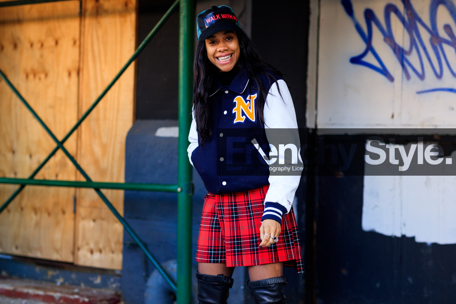american, black cap, checked, fanny pack, graphic skirt, miu miu, plaid, pleated skirt, printed skirt, red bag, red skirt, tartan, teddy jacket, street style, jonathan paciullo, FW, frenchystyle, fashion week, NYFW, NEW YORK, AUTUMN WINTER 2018-2019, AW 18-19, FALL WINTER 2018-2019, FW 18-19, atmosphere details, horizontal, detail, jan-michael quammie