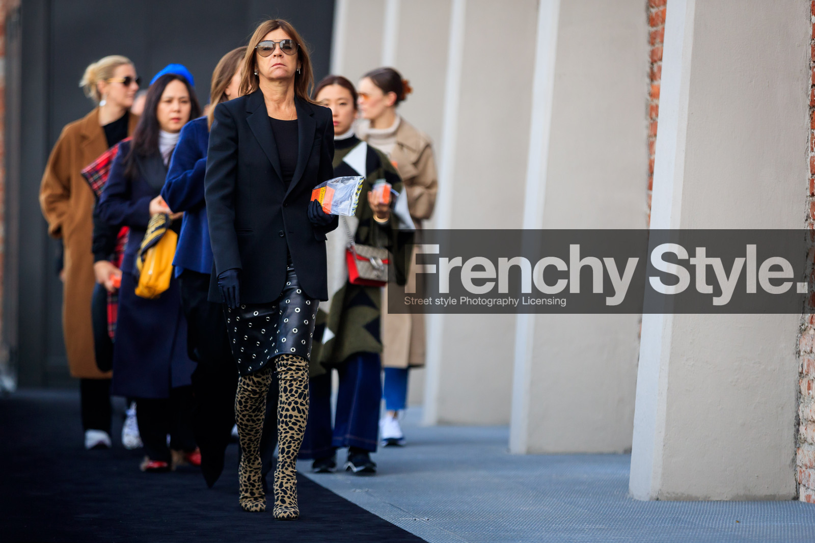 animal print, black gloves, black jacket, black skirt, blazer, graphic skirt, high heels, leather gloves, leather shoes, leather skirt, leopard, printed boots, printed skirt, sunglasses, fashion week, frenchystyle, FW, jonathan paciullo, street style, MFW, MILAN, AUTUMN WINTER 2018-2019, FALL WINTER 2018-2019, FW 18-19, horizontal, atmosphere details, full length, carine roitfeld