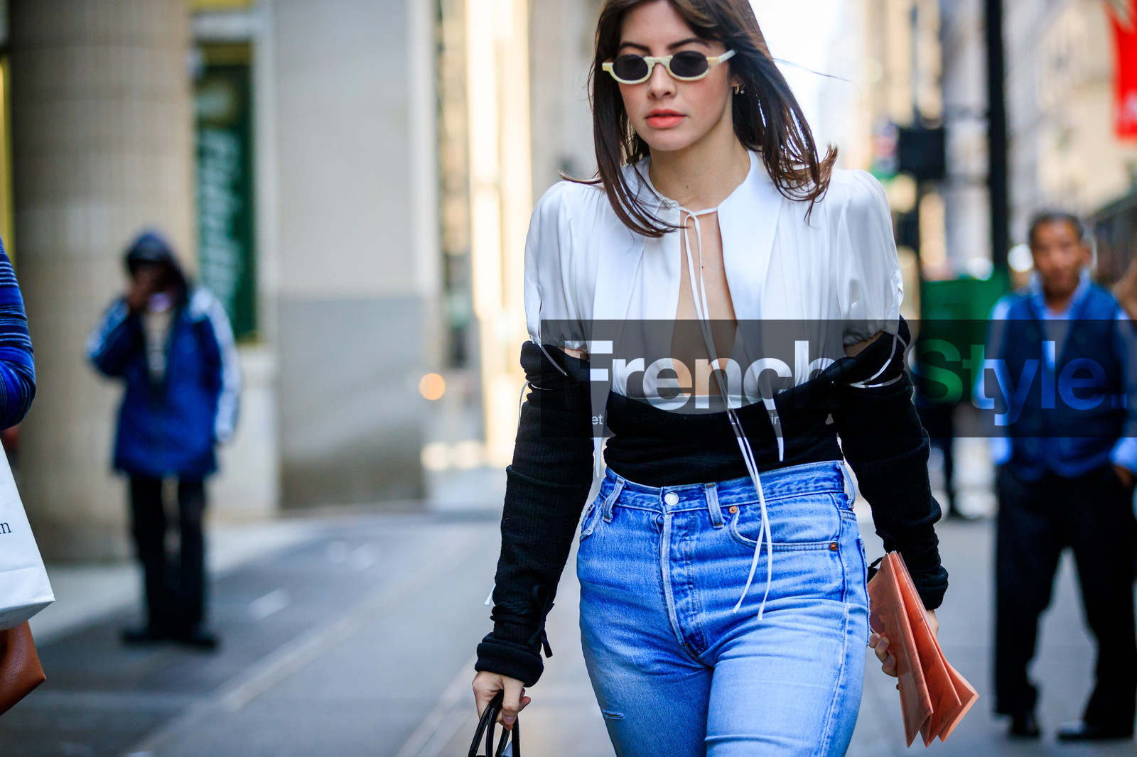 atmosphere details, black knit, blue denim, denim pants, detail, fashion week, frenchystyle, FW, horizontal, jeans, jonathan paciullo, NEW YORK, NYFW, SPRING SUMMER 2018, SS 18, street style, sunglasses, trousers, white shirt
