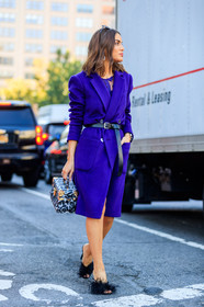 black belt, black shoes, camila coelho, fashion week, frenchystyle, full length, FW, graphic bag, high heels, jonathan paciullo, leather bag, leather belt, leather shoes, louis vuitton, multicolor bag, NEW YORK, NYFW, printed bag, purple dress, SPRING SUMMER 2018, SS 18, street style, sunglasses, vertical