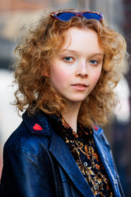 atmosphere details, black jacket, detail, fashion week, floral, flowers, frenchystyle, FW, graphic shirt, hair, jonathan paciullo, leather jacket, MFW, MILAN, model, portrait, printed shirt, red head, skincare, SPRING SUMMER 2018, SS 18, street style, vertical