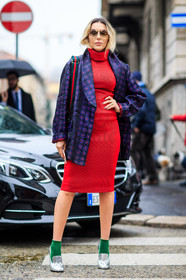 AUTUMN WINTER 2016-2017, AW 16-17, FALL WINTER 2016-2017, fashion week, frenchystyle, full length, FW, FW 16-17, graphic jacket, green socks, gucci, high heels, jonathan paciullo, knit dress, LFW, LONDON, MENSWEAR, metallic heels, pajamas, printed jacket, purple jacket, red dress, shiny heels, silk jacket, silver heels, silver shoes, street style, sunglasses, vertical, wool dress