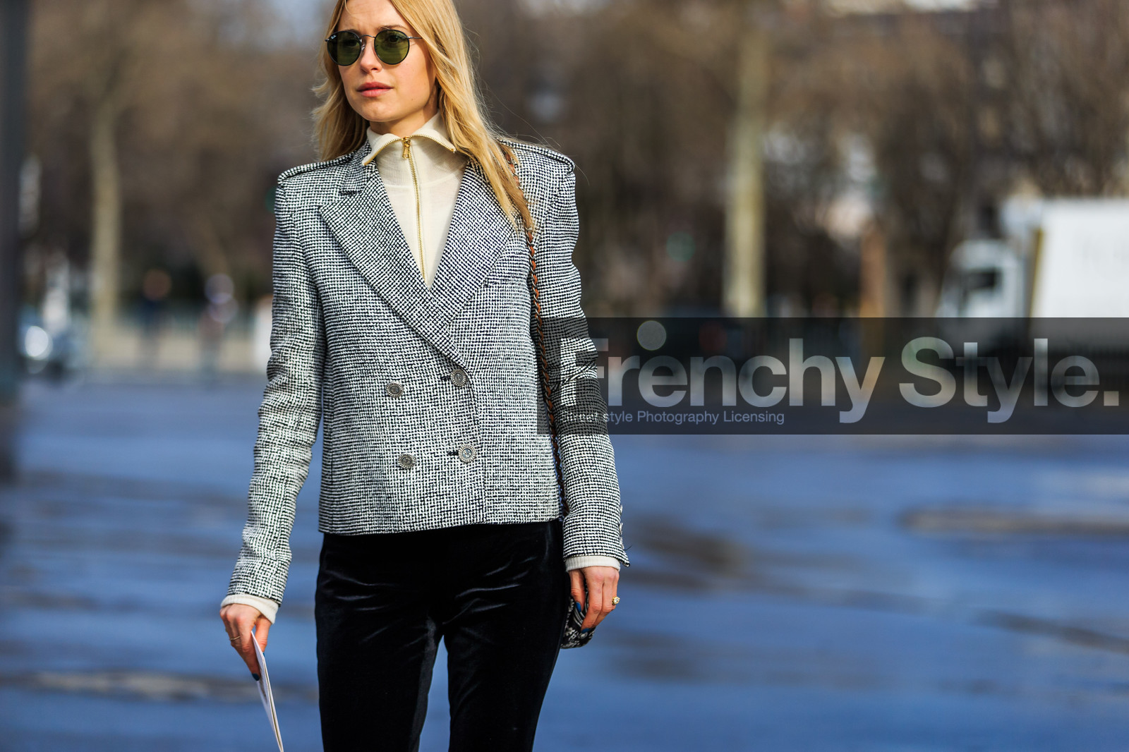 atmosphere details, AUTUMN WINTER 2016-2017, AW 16-17, black pants, blazer, checked jacket, detail, FALL WINTER 2016-2017, fashion week, frenchystyle, FW, FW 16-17, horizontal, jonathan paciullo, PARIS, pernille teisbaek, PFW, plaid, printed jacket, street style, sunglasses, trousers, velvet, white shirt